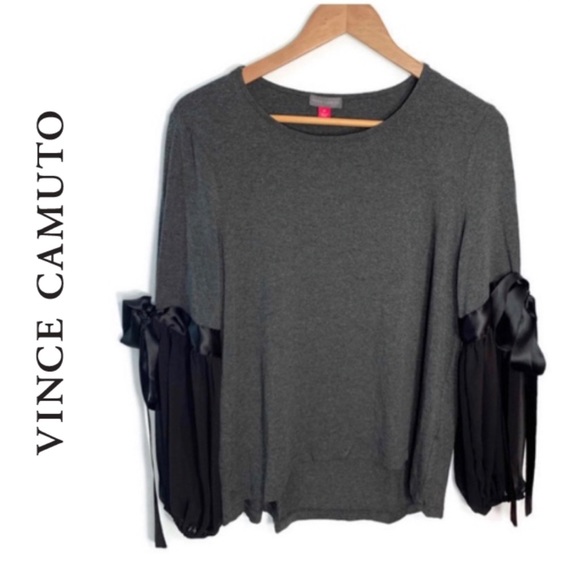 Vince Camuto Tops - Vince Camuto NWT Ribbon Tie Sleeve Gray Top. M